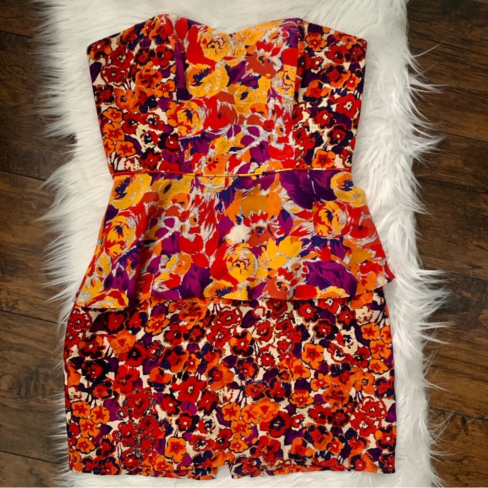 TRACY REESE x ANTHROPOLOGIE Silk Floral Peplum Mini Dress